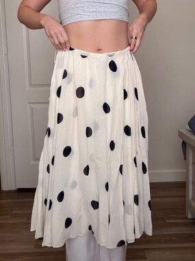 Reformation Cream Maxi Skirt with Black Polka Dots